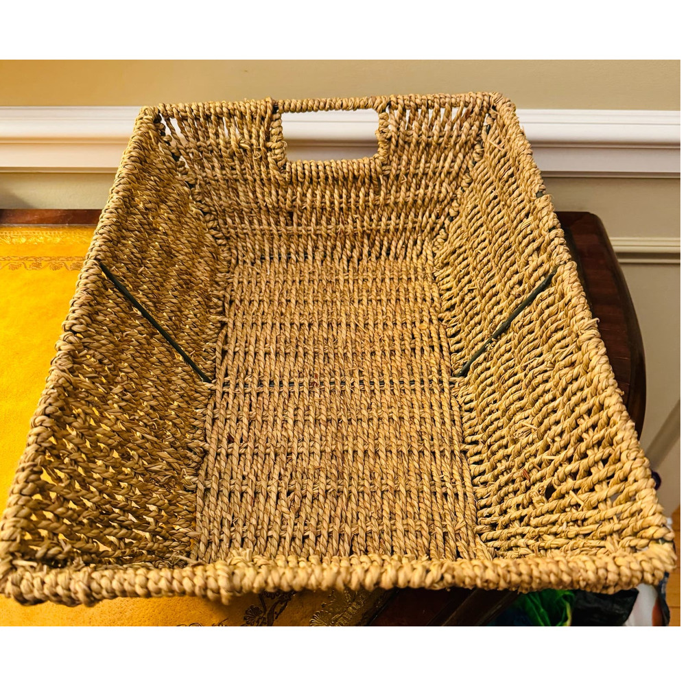 Large Rope Wicker Rectangular Basket with Handles Storage Organize Boho - Picture 3 of 6